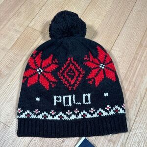 Polo Ralph Lauren Beanie Black Red One Size 7-16 Brand New With Tags